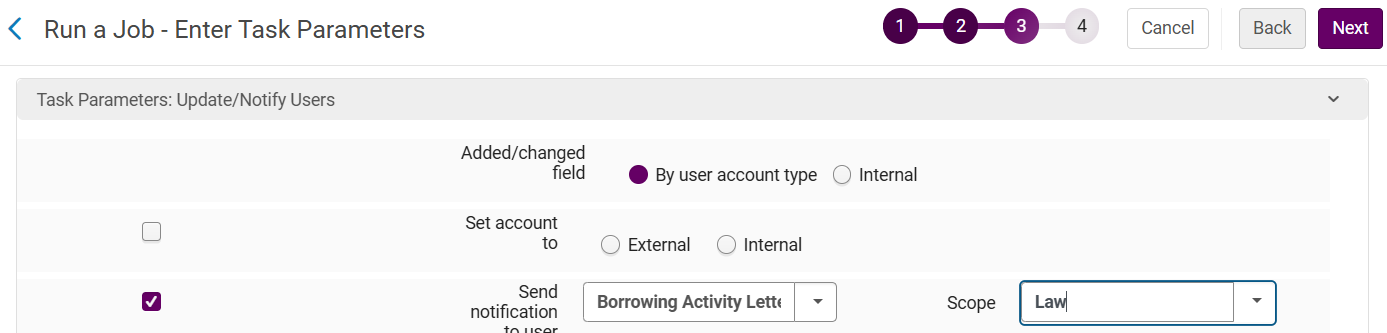 The Borrowing Activity Letter option in the job.